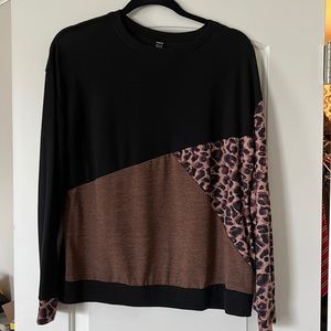 Shein asymmetrical block leopard print long sleeve sweater